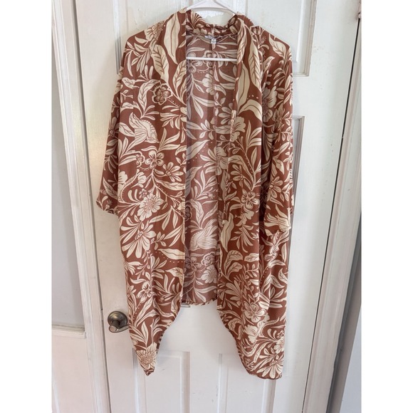 Patrons Of Peace Kimono M Floral Boho‎ Clay Open Front Duster Cover Up - Picture 2 of 8